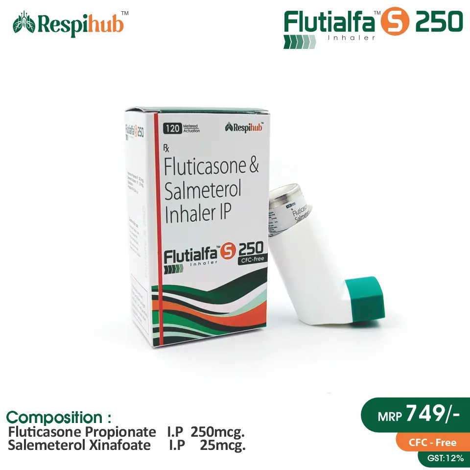 Salmeterol (25mcg) + Fluticasone Propionate (250mcg) Inhaler at best price in PCD Pharma Franchise for Asthma.